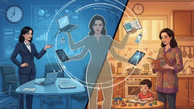 Malaysian professional woman juggling office work and family life