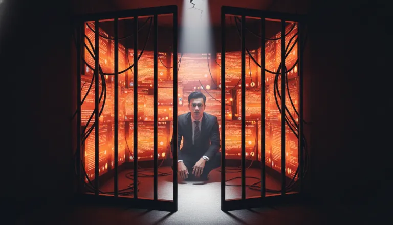 Malaysian office worker overwhelmed by boss notifications trapped in smartphone cage seeking escape from micromanagement