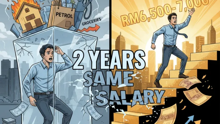 Professional at career crossroads: stagnant RM5,000 salary path vs growth path to RM6,500+ through upskilling