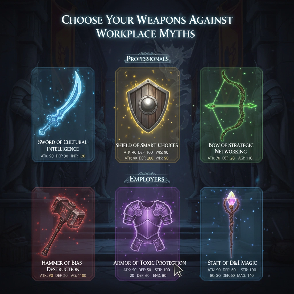 RPG-style action guide: 6 weapons to fight workplace myths for professionals and employers