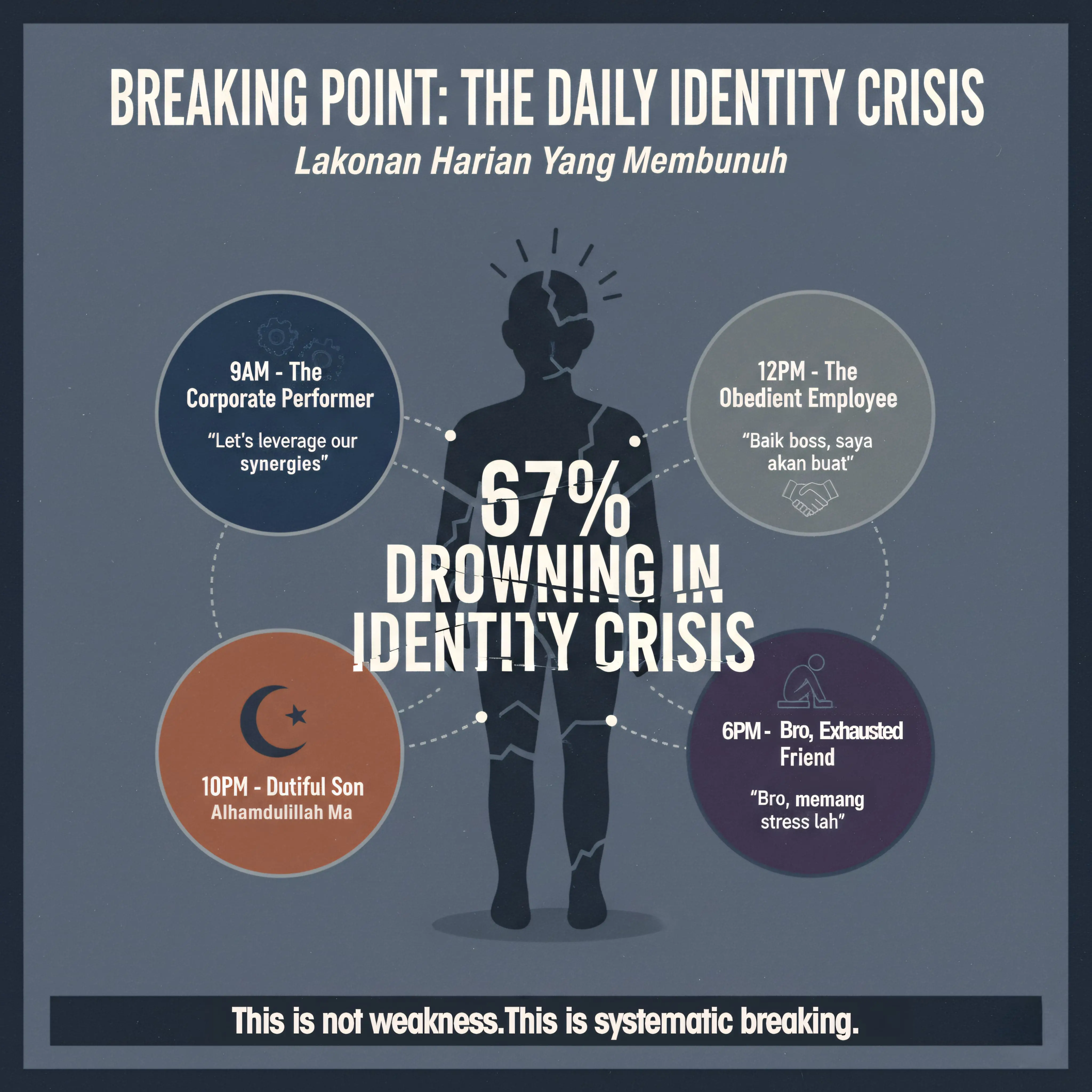 Daily identity switching causing progressive energy depletion