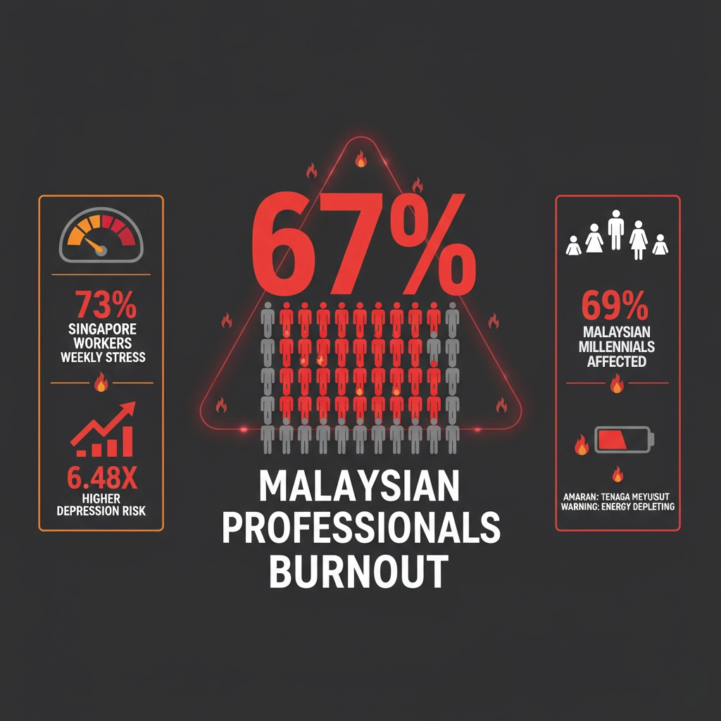 Infographic: 67% Malaysian professionals burnout, 73% Singapore stress, 6.48x depression risk