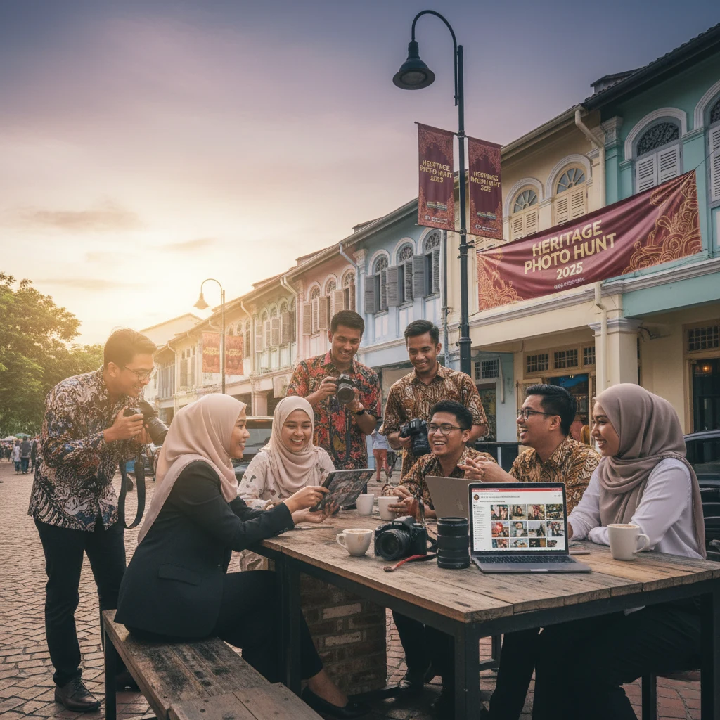 Young professionals photographing heritage buildings at community event