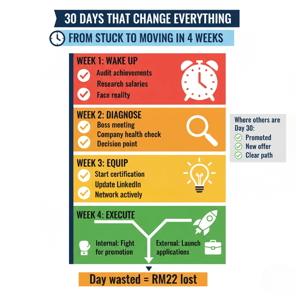 30-day action timeline to break career stagnation