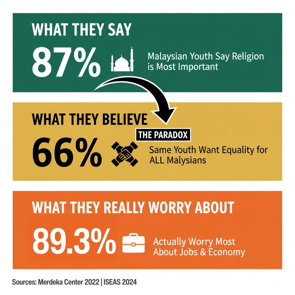 Infographic: 87% value religion, 66% want equality, 89.3% worry about economy