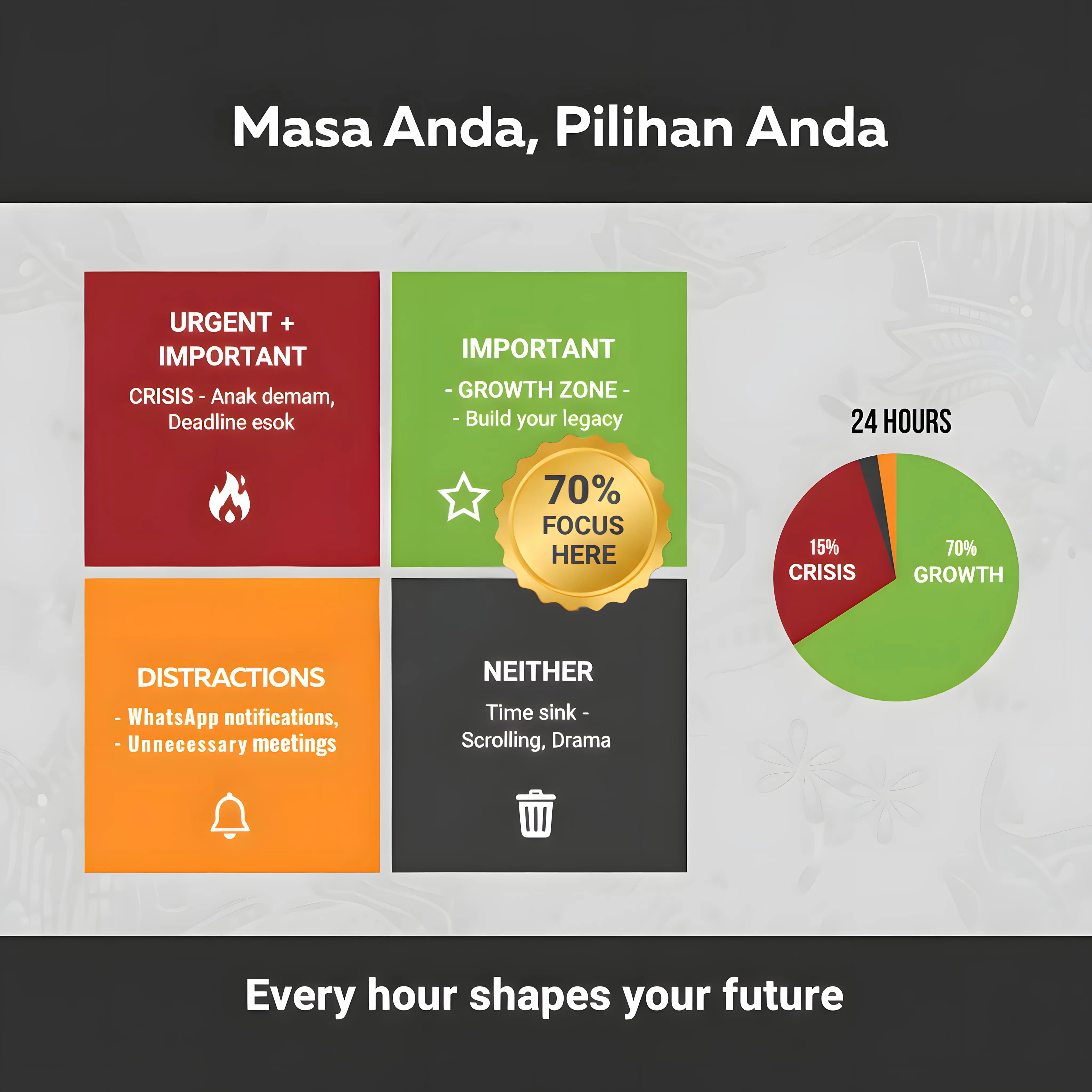 Four quadrant time management matrix for working mothers
