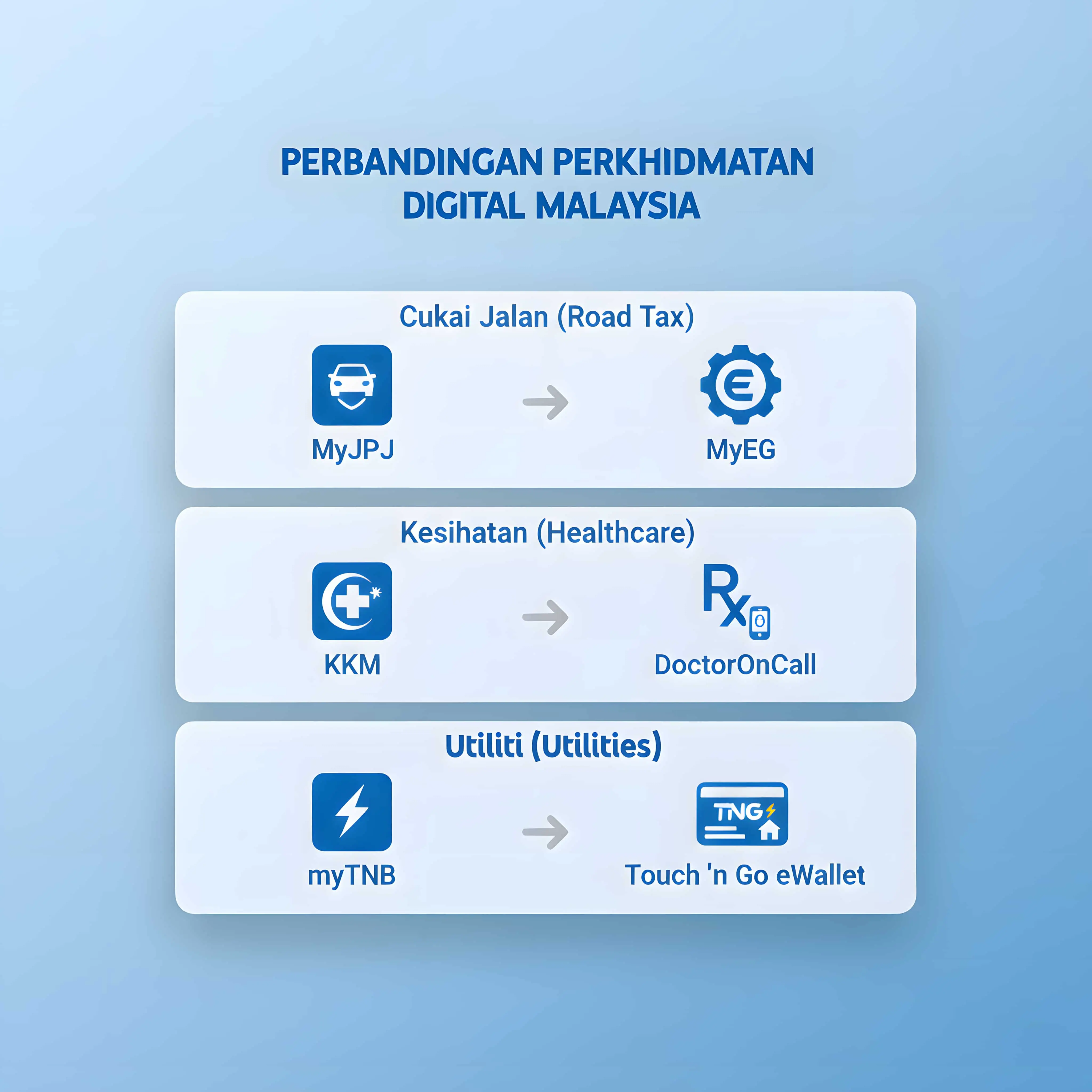 Government vs private apps MyEG TouchNGo comparison table