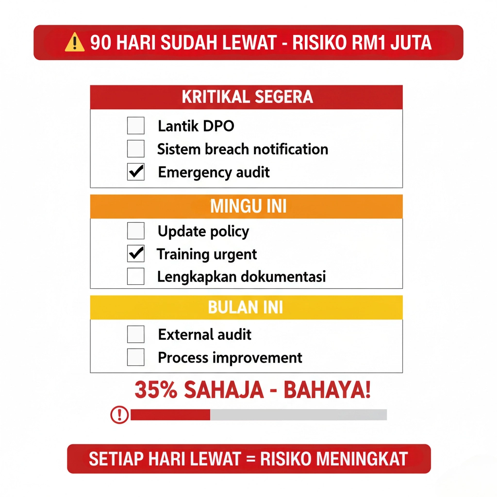 Checklist PDPA 3 peringkat - 35% siap, status kritikal