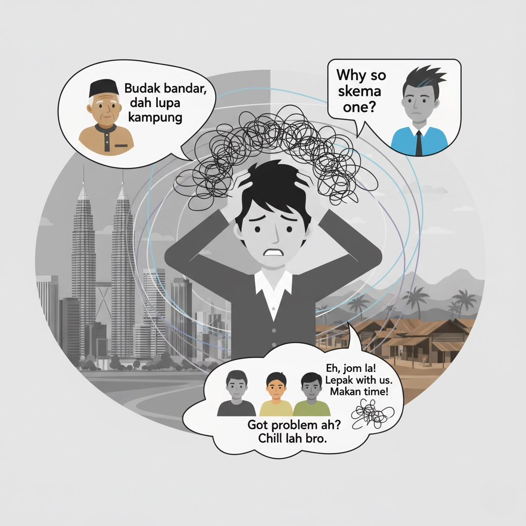 Malaysian professional struggling with language expectations in different social contexts