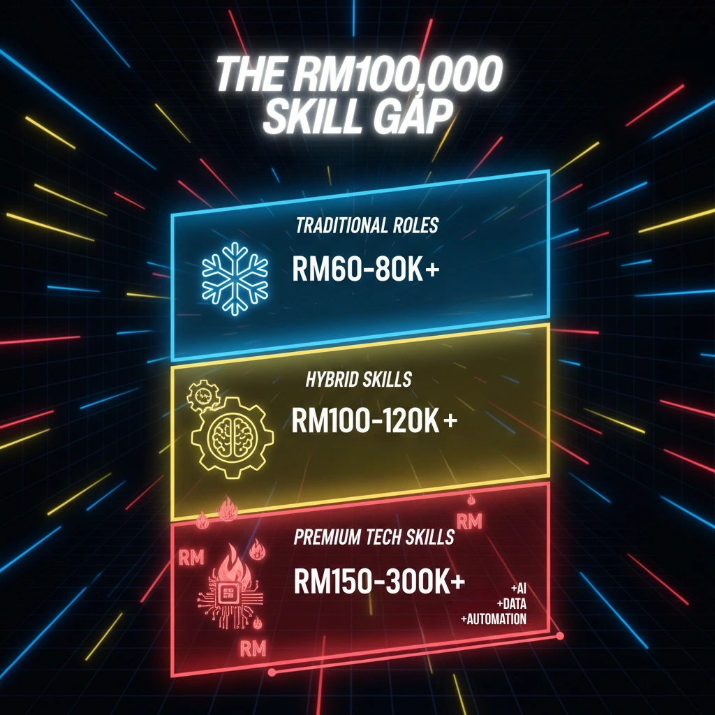 2025 salary heat map showing traditional roles at RM60-80k vs tech skills commanding RM150-300k