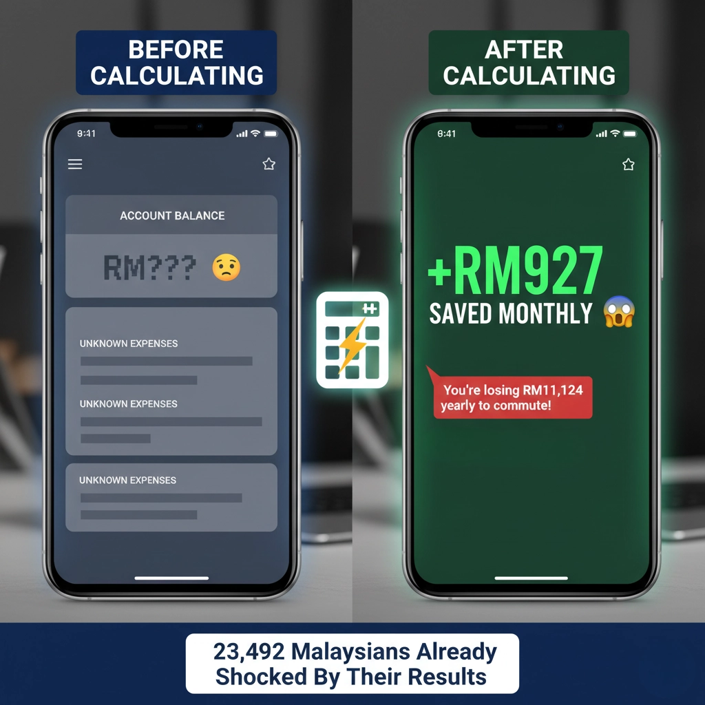 Banking app before and after calculating - discovering RM927 monthly savings from WFH